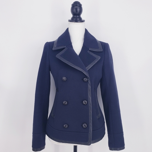 J. Crew Collection Leather Trim Wool Pea Coat - Picture 6 of 12